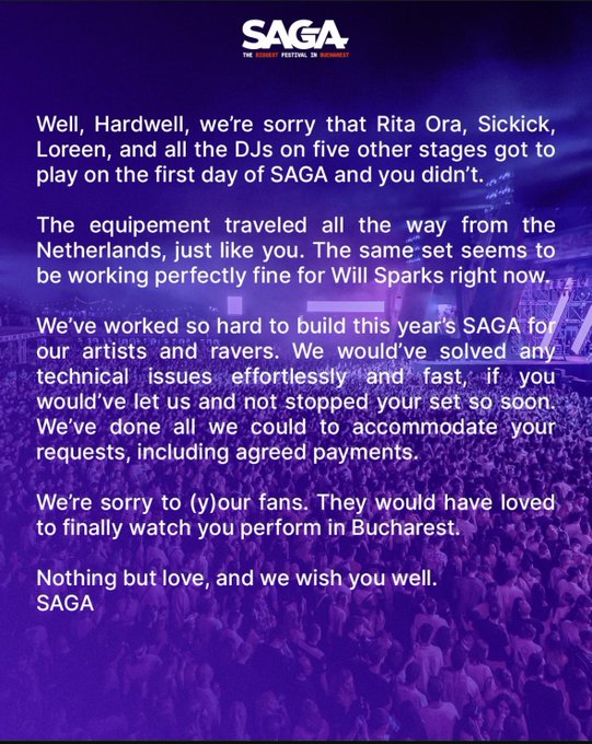 SAGA Response SAGA Festival announces they will issue refunds after Hardwell's Rant/ Short Performance, and Nicki Minaj Cancel Show