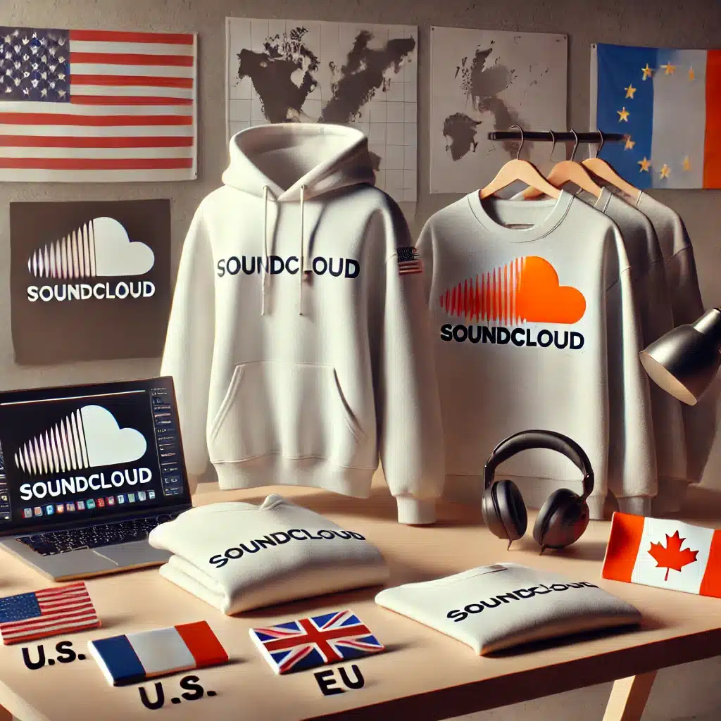 DALL·E 2024-08-16 10.09.19 - Create another realistic header image for a blog post about SoundCloud's new merch store. This image should showcase a close-up view of merchandise li SoundCloud Store Merch