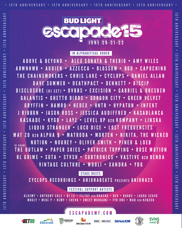 Escapade Music Festival 2025 Lineup Escapade Festival Brings New Venue & 2025 Lineup for 15th Anniversary