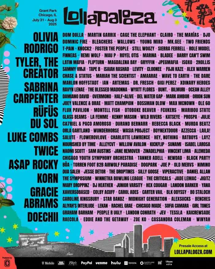 Lolla 2025 Lineup Lollapalooza Reveals 2025 Lineup: RÜFÜS DU SOL, Martin Garrix, Dom Dolla & more