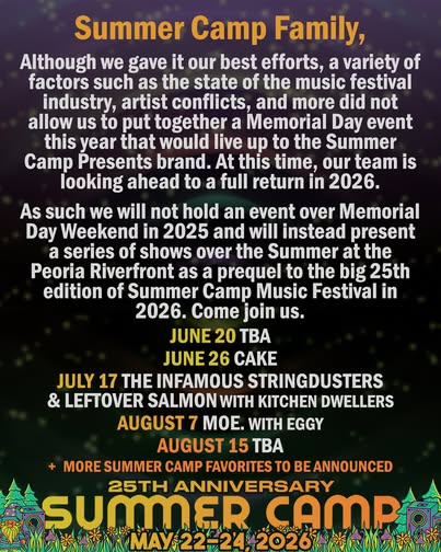 Summer Camps Official Statement Summer Camp Music Festival Cancels 2025 Event, Plans Full Return in 2026