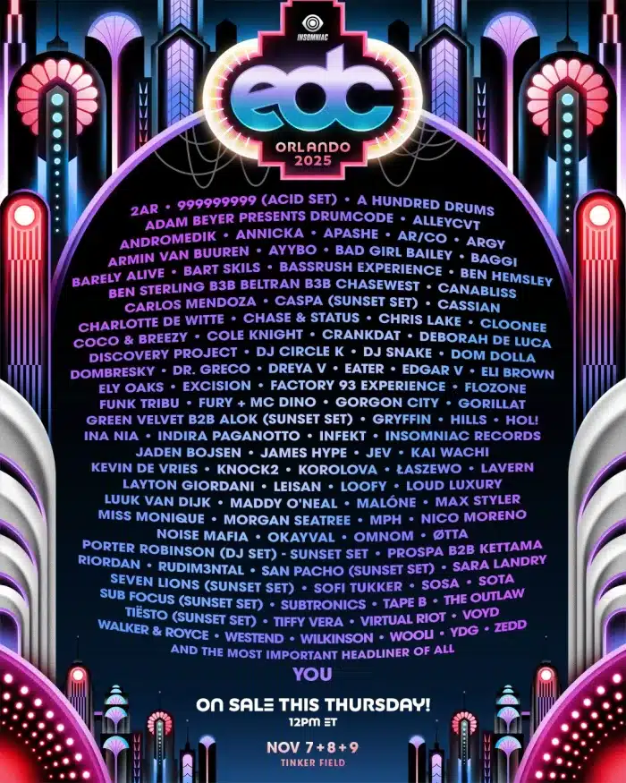 EDC Orlando 2025 Lineup EDC Orlando Drops 2025 Lineup: Tiësto, Porter Robinson, Subtronics & More