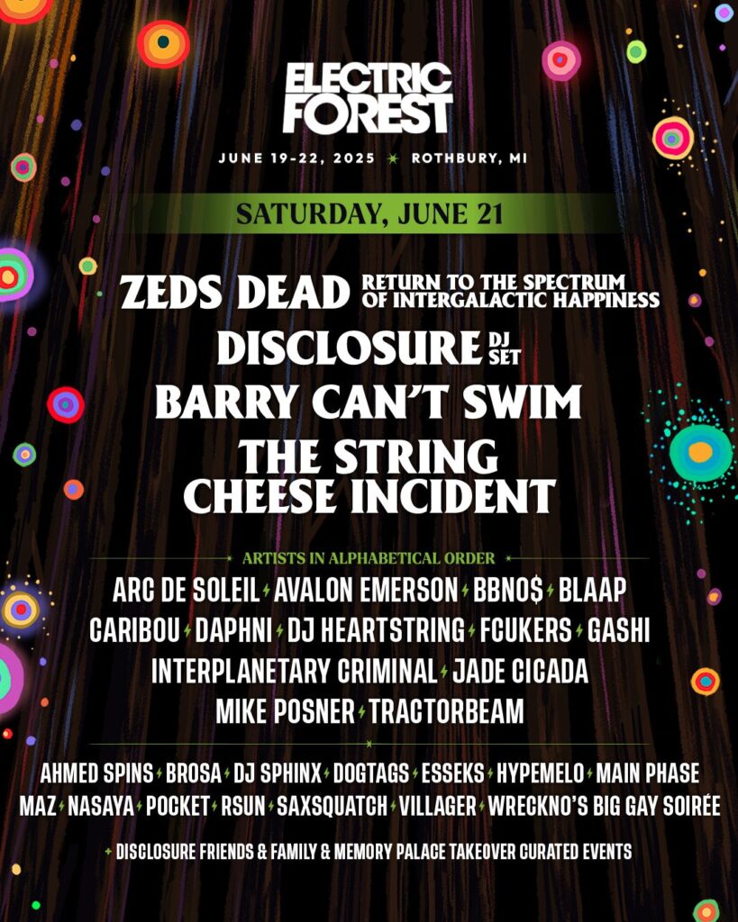 Electric Forest Saturday 2025 Electric Forest 2025 Saturday Daily Lineup