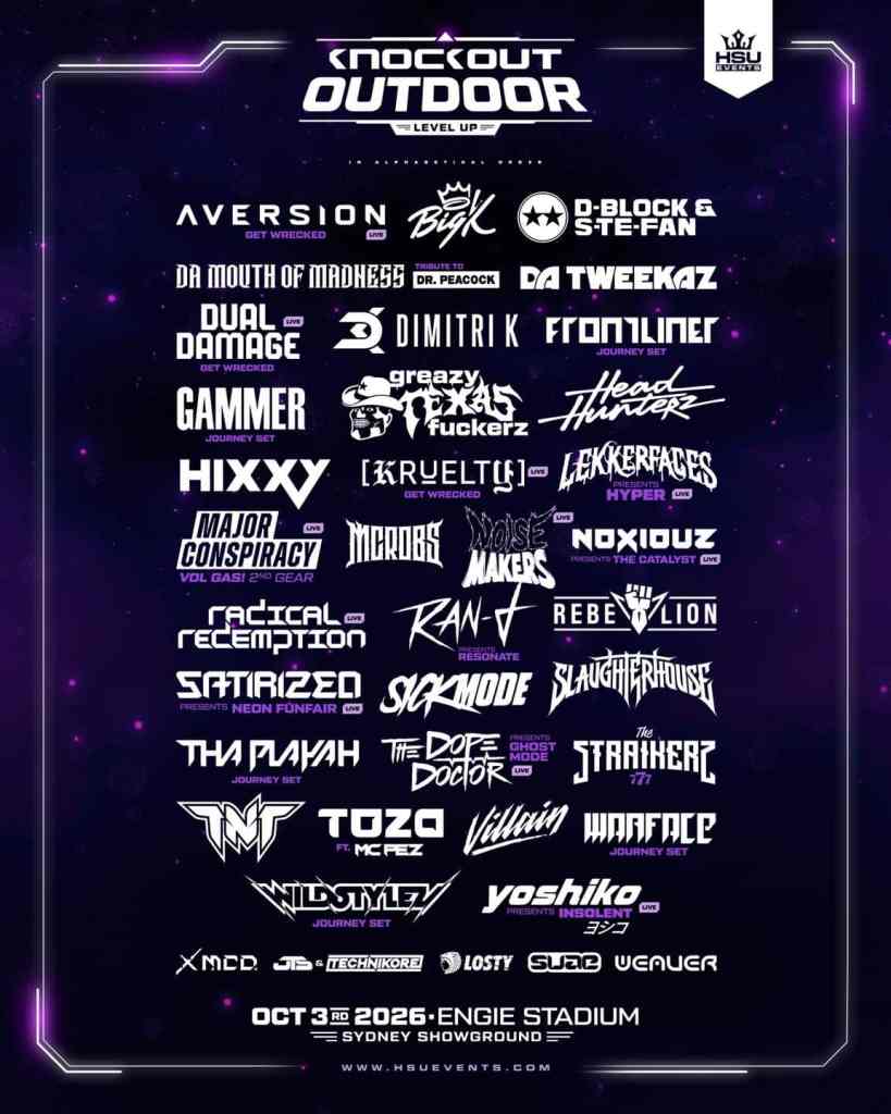 Knockout Outdoor fest Knockout Outdoor 2026 Reveals Massive Hardstyle Lineup for Sydney Return